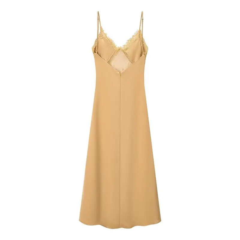 실크 새틴 질감 섹시 드레스 여성 여름 우아한 롱 드레스 데일리 스트리트웨어 휴가 의류 레이스 엣지