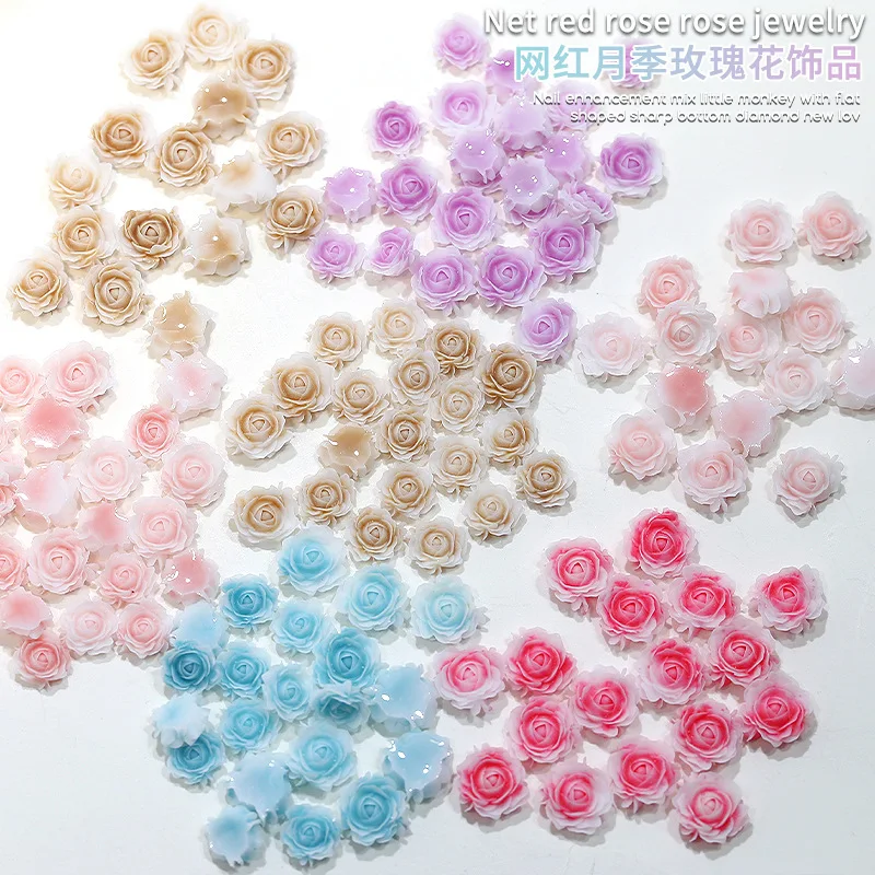 100 pièces belle dégradé teinture coloré 3D Rose camélia résine Nail Art strass décorations manucure 6mm 8mm breloques