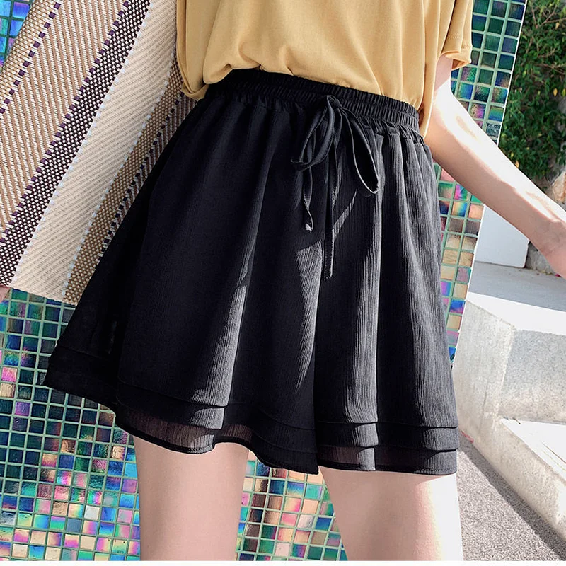 Shorts Frauen Jugend Ins Chiffon Hohe Taille Elegante Casual Kordelzug Design Alle-spiel Süße Nette Koreanische Stil Gefüttert Harajuku weichen