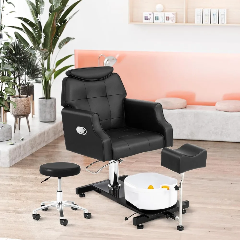 Pedicure Chair w/Stool & Bubble Massage Foot Bath, 360° Rotation Hydraulic Adjustable Seat, Pedi Station for Foot Nail Tech