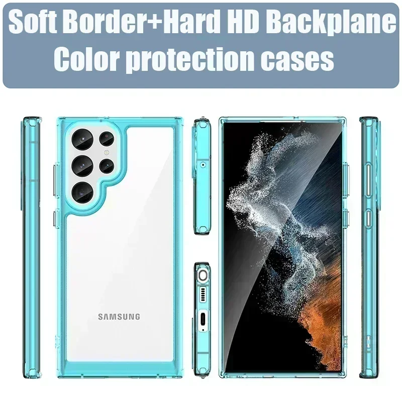 Color TPU Soft Frame+PMMA Hard Transparent Case For Samsung S23 Ultra S22 Ultra Plus FE A54 A53 A13 A33 A34 A24 Shockproof Cover