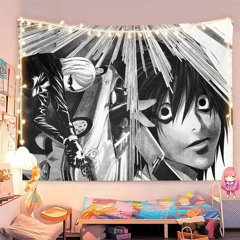 Mystery Anime-Charakter Wandteppich, weicher Stoff-Wandbehang, dunkler ästhetischer Hintergrundstoff für Studentenzimmer-Dekoration