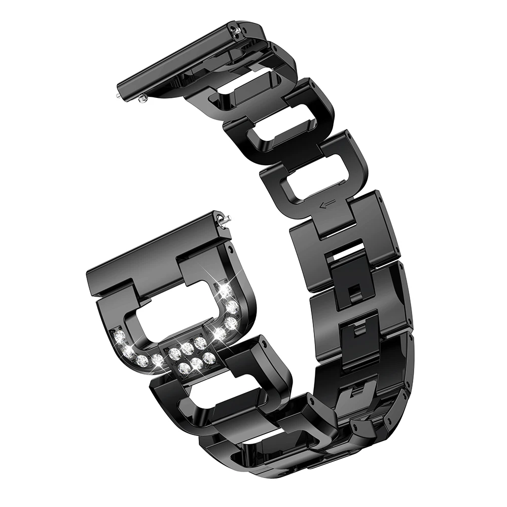 

20mm X-shape Rhinestone Decor Alloy Smart Watch Band Strap for Garmin Forerunner 245 - Black