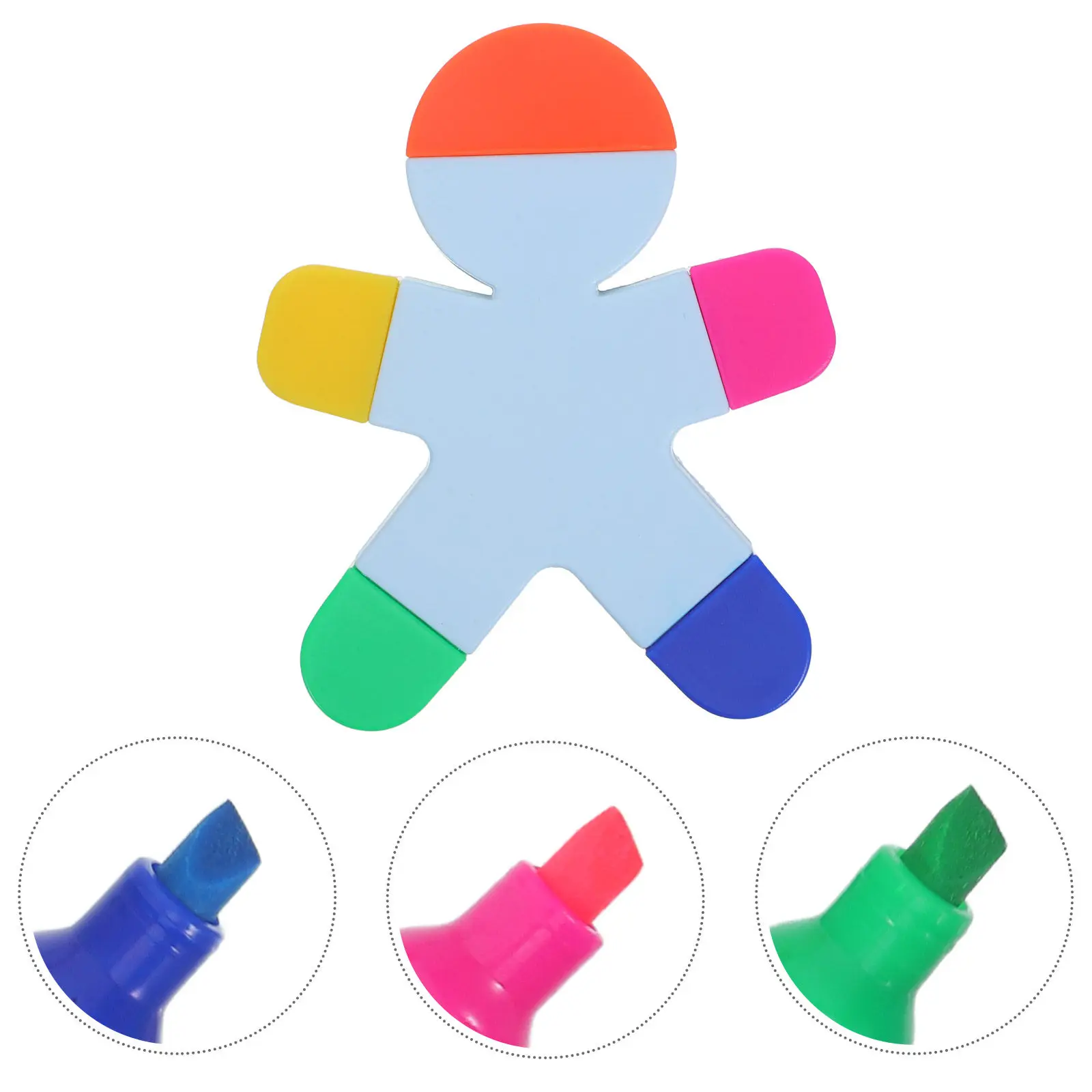 

3Pcs Multi Color Human Figure Fluorescent Marker 5-in-1 Highlighter Pen Cartoon Stationery for School Office Reading
