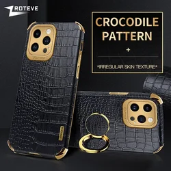 For iPhone16 Pro Zroteve Crocodile Leather Ring Holder Soft Cover For iPhone 16 15 14 13 12 11 Pro Max SE 2 3 iPhone15 Plus Case