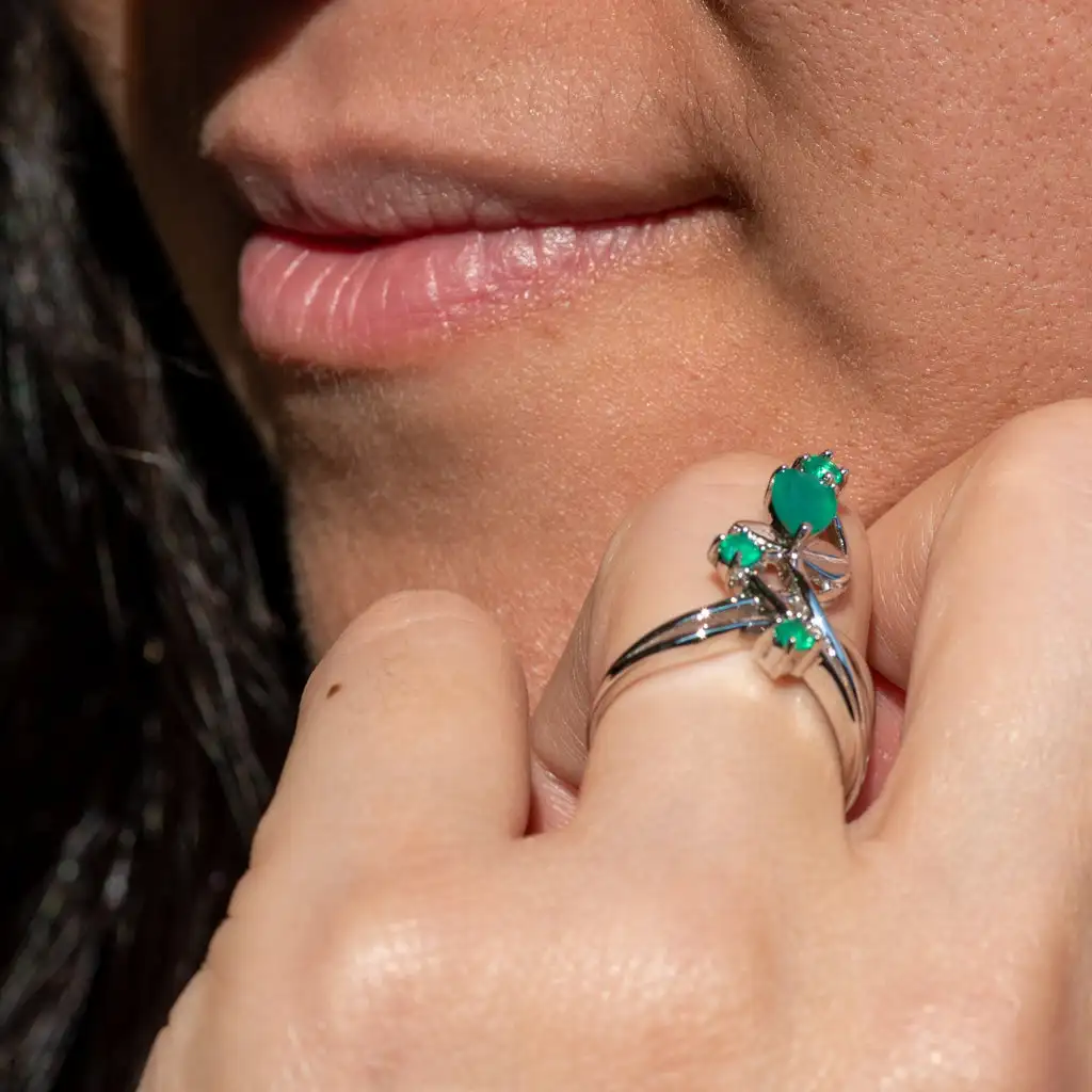 Gem\'s Ballet 0.97Ct Natural Green Agate Gemstone Ring Solid 925 Sterling Silver Flower Ring For Women Wedding Fine Jewelry