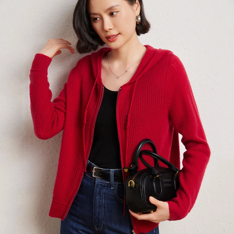 

Кардиган из 100% мериносовой шерсти, вязаный свитер с капюшоном, осенне-зимний мягкий женский элегантный костюм на молнии с длинными рукавами, топы