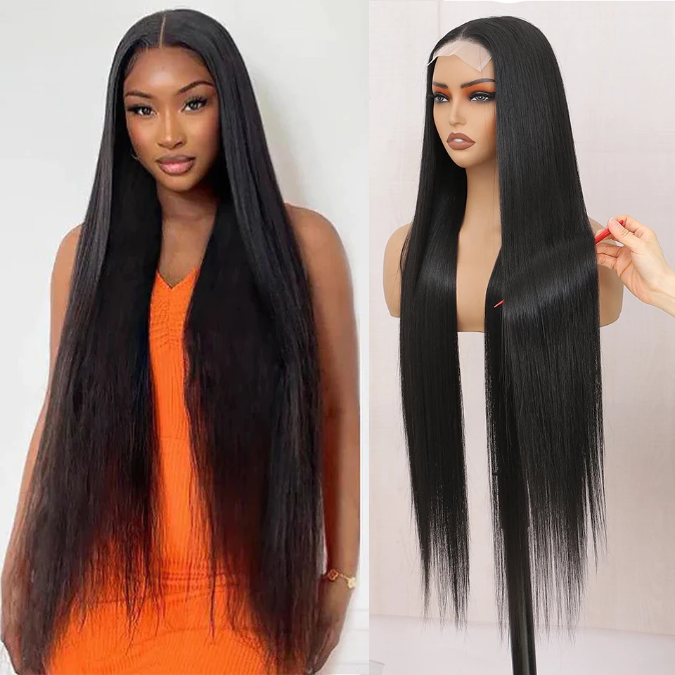 

36inch Synthetic Straight Lace Front Wigs For Women Highlight Honey Brown Wig 4*4 Lace Closure Wig Cosplay Wig