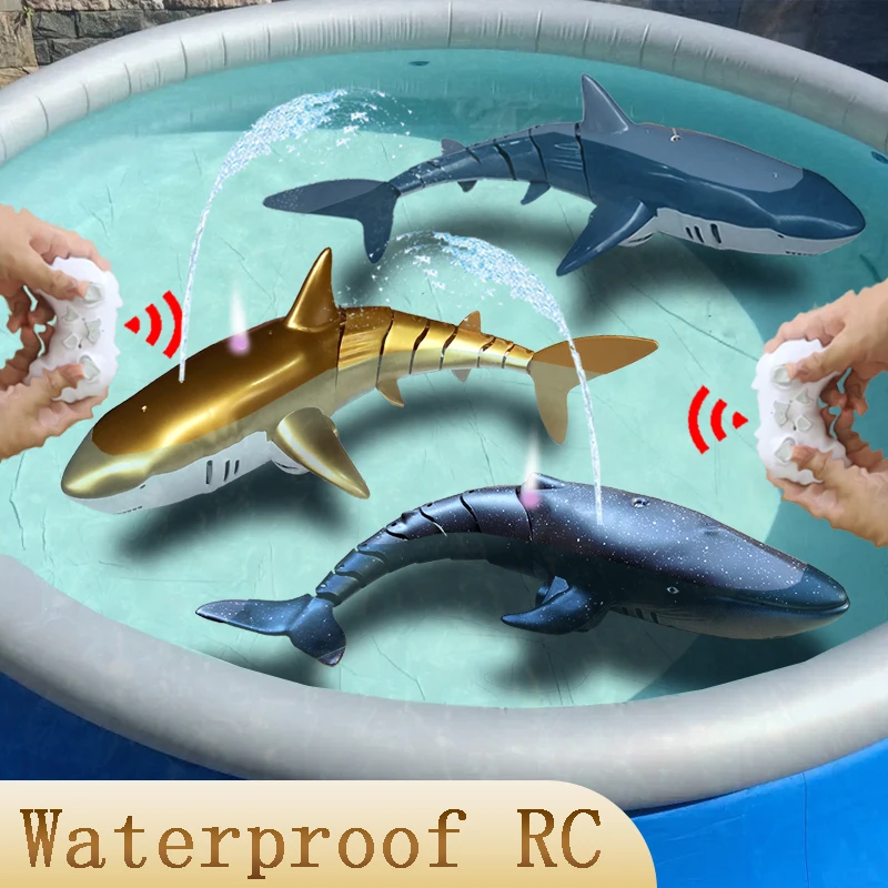 Remote Control Shark Beach Pool Bath Toy for Kids Boys Girls Water Spray Rc Whale Simulation Animals Boat Mechanical Fish Robots