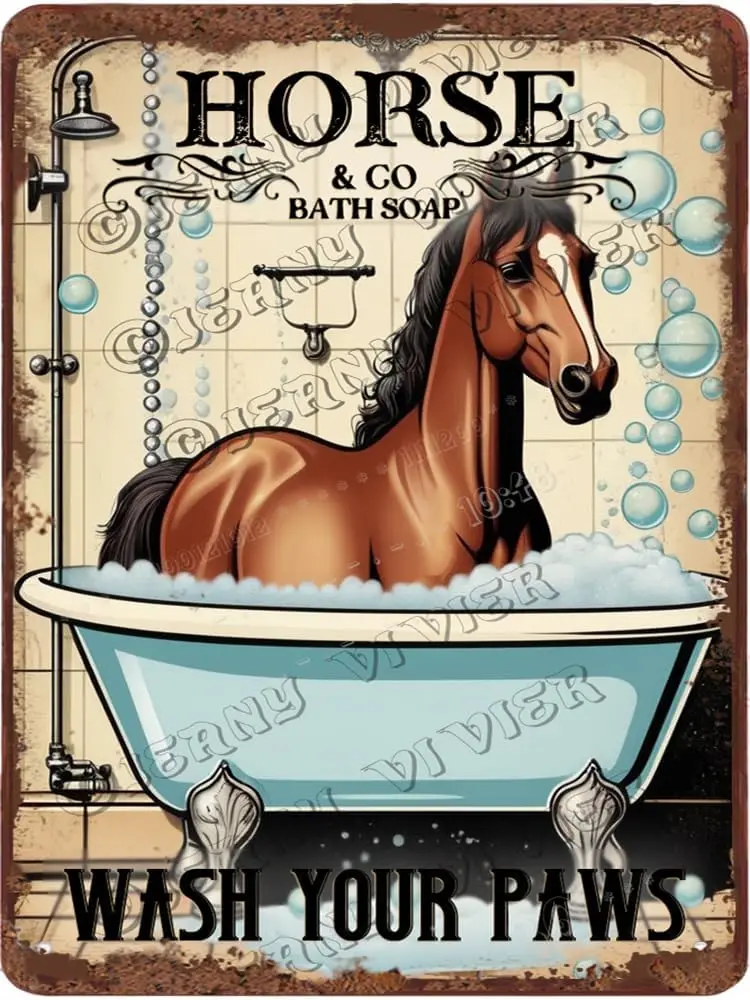 Horse Decor Wash Your Hooves Retro Aluminum Sign 12x16 IN Metal Tin Sign Funny Bathroom Wall Decor Horse Gifts Horse Tin Signs f