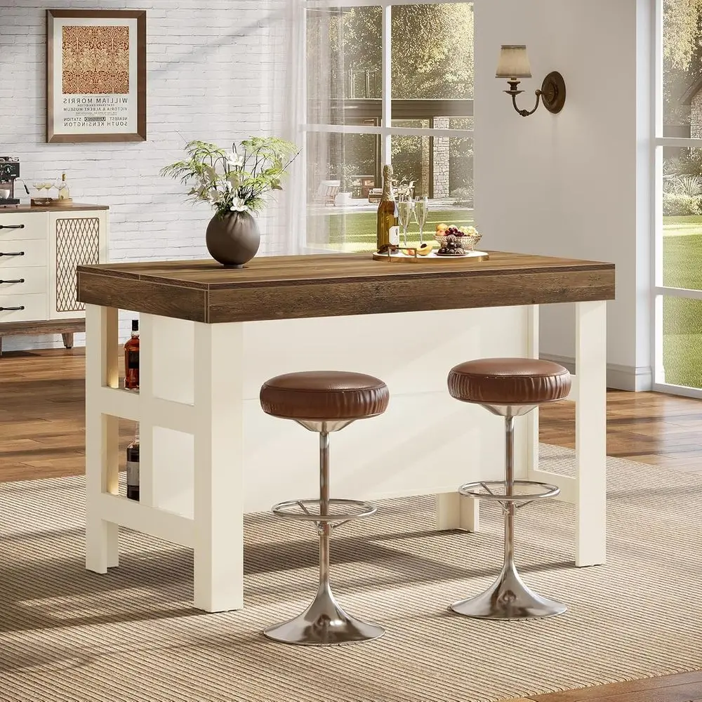 55.1 Counter Height Home Bar Table with Storage Shelves for Kitchen Dining Area