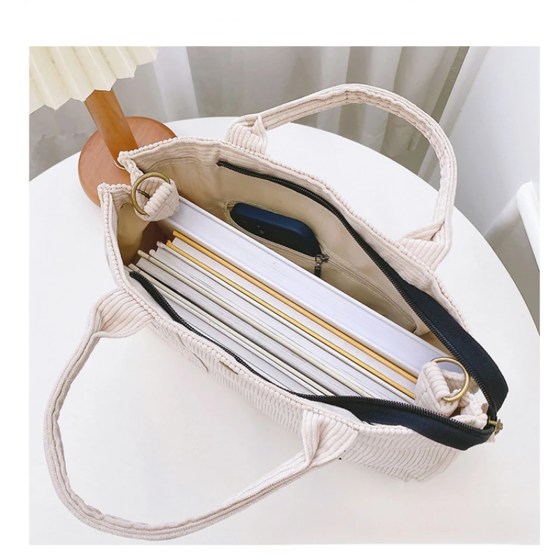Autumn and Winter Leisure Large Capacity Shopping Bags Fashion Corduroy Canvas Tote Simple Tote Commuter Shoulder Bag for Women