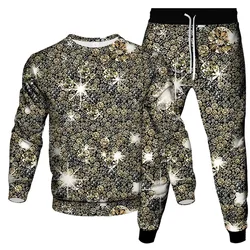 Fall Men's Fashion 3D Printed Shiny Pattern Unisex Casual Sweatpants Sweatshirt Set Men's Street Party Sports Tracksuit Set