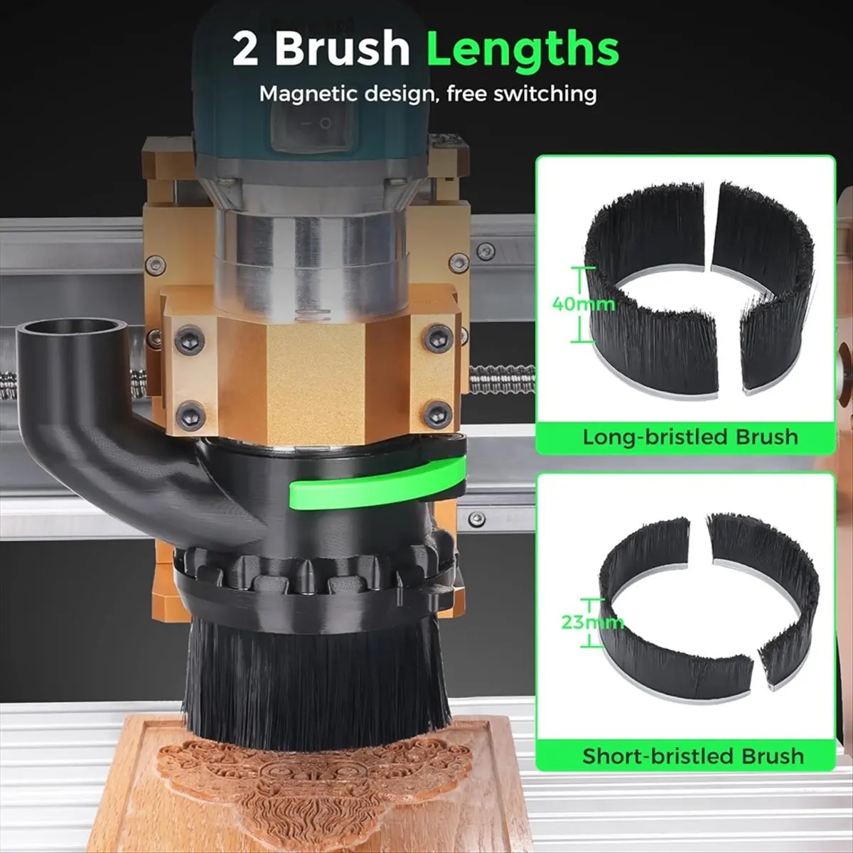

AS507 HAPPY^65mm & 69mm Diameter Dust Shoe for CNC Router Machine, Compatible, Dual Brush Lengths, Hose Diameter 38mm (1.5inch)