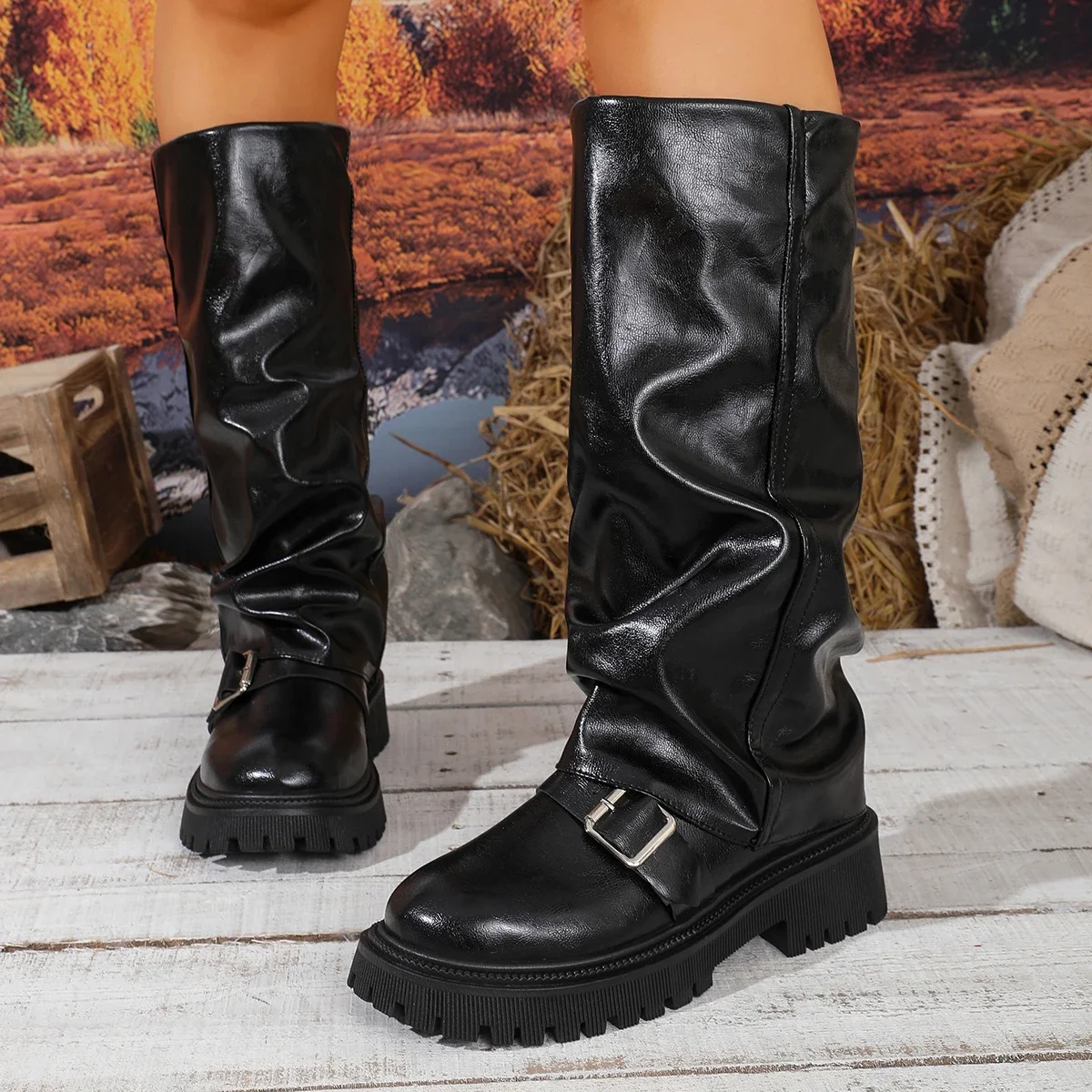 2026 Women Ankle Boots Knee High Platform Chunky Heels Trend Punk Mid-Calf Boots New Rock Fashion Women Shoes zapatos de mujer