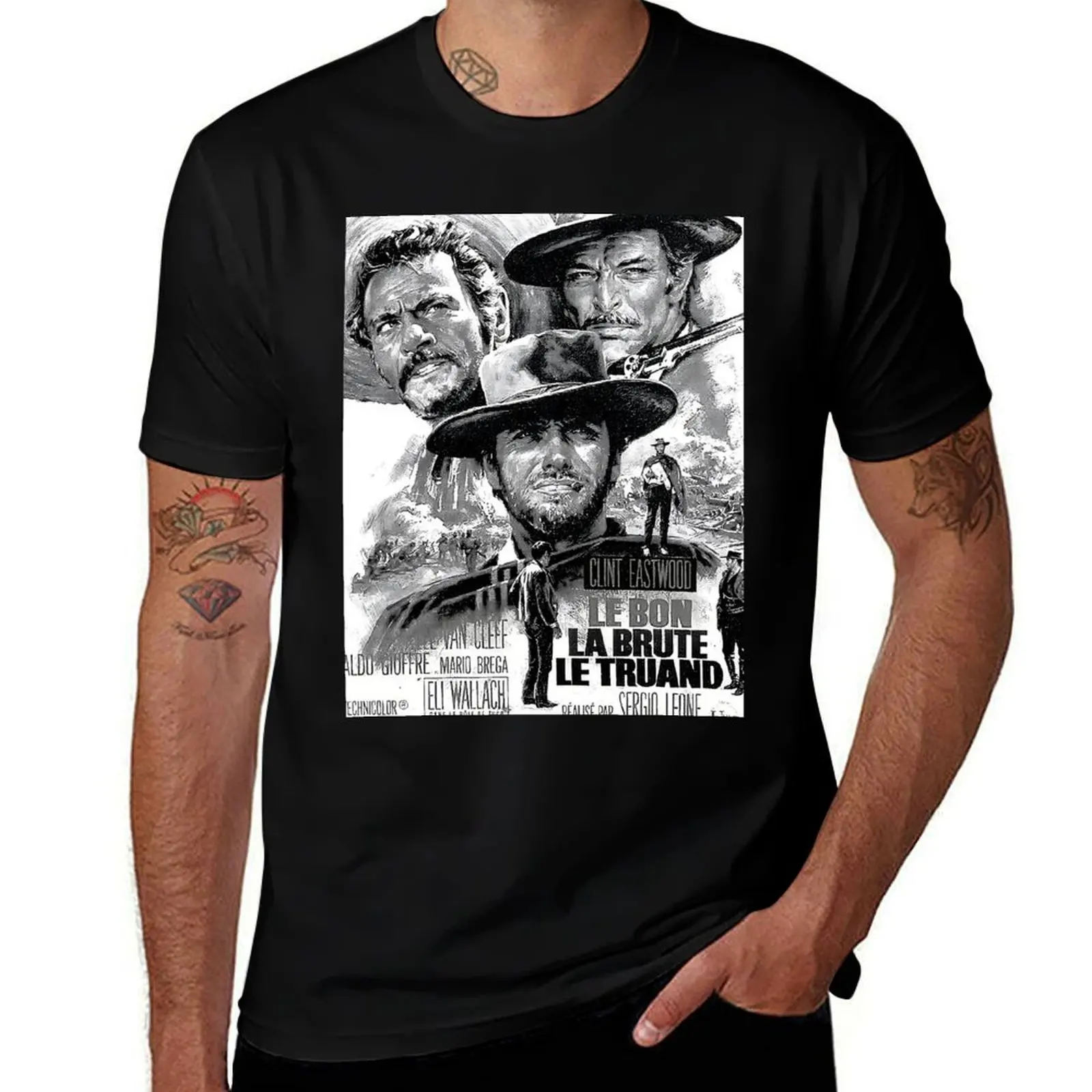 

The Good, The Bad and The Ugly (1966) Black and White Cover T-Shirt t shirts for man pack cotton T-Shirt
