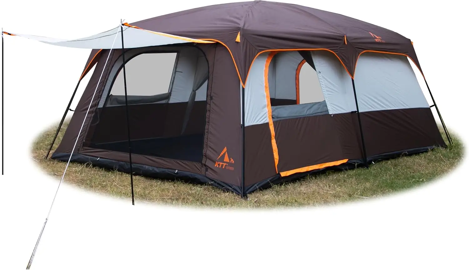 KTT Extra Large Tent 10-12-14 Person(Style-B),Family Cabin Tents,2 Rooms,3 Doors and 3 Windows with Mesh,Straight Wall,Waterproo