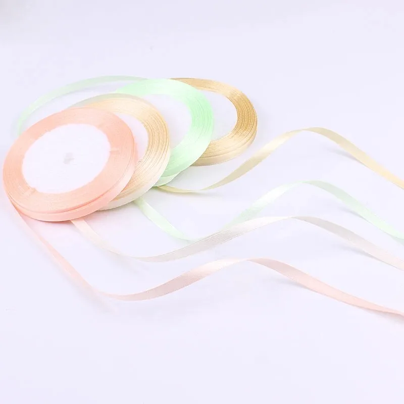 22meters(25yards) 6mm Solid Color Satin Ribbons Wedding Decorative Gift Box Wrapping Belt DIY Crafts White Pink Blue Red  yellow