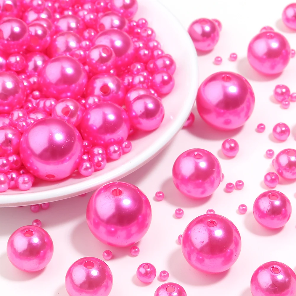 10-1000pcs 3/4/5/6/8/10/12/14/16/18/20mm Peach Red ABS Imitation Pearl Beads With Hole Round Loose Beads For DIY Jewelry Making