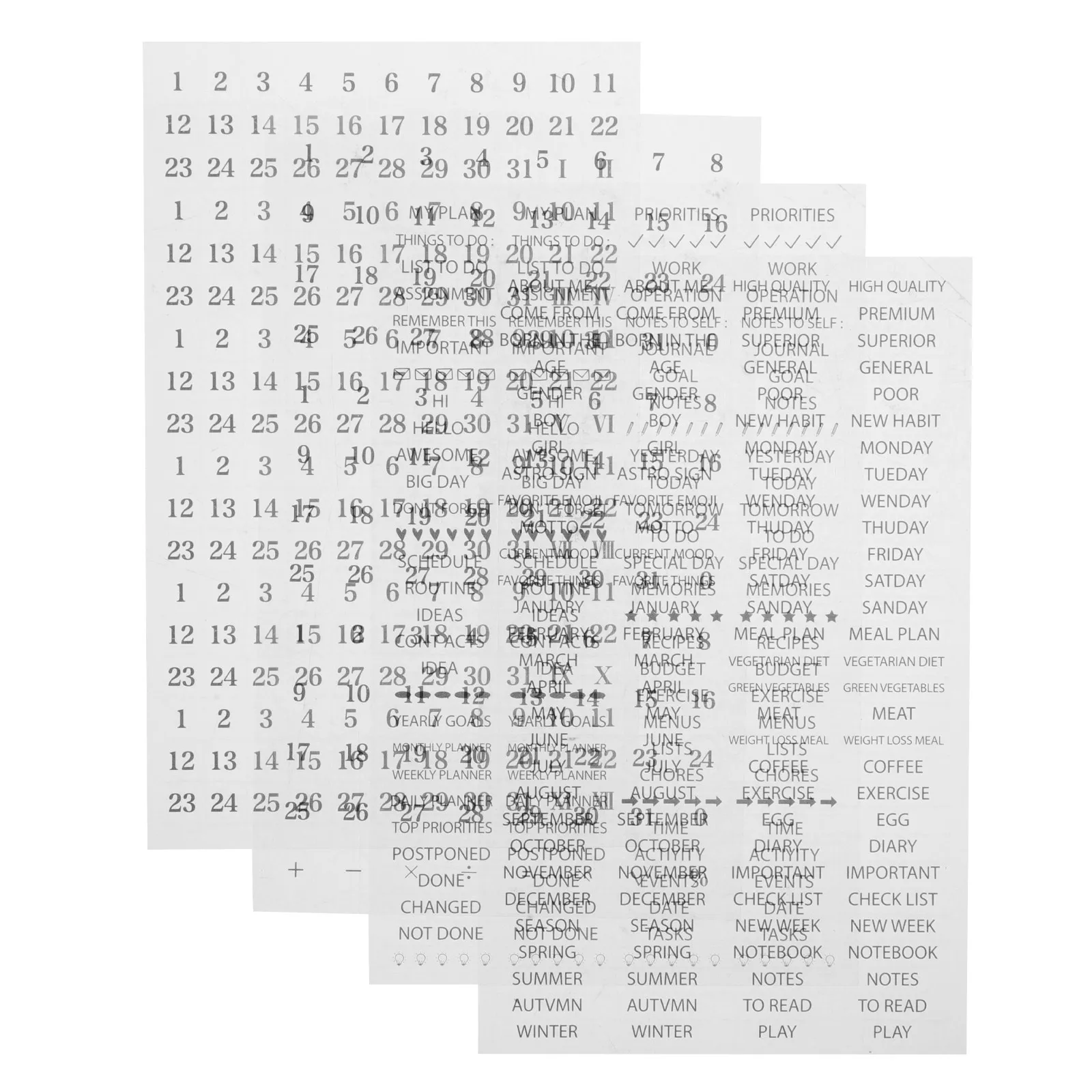 4 Sheets Journal Planner Stickers Exquisite Design DIY Decorative Stickers for Scrapbook Notebook Calendar Cards Hand Account