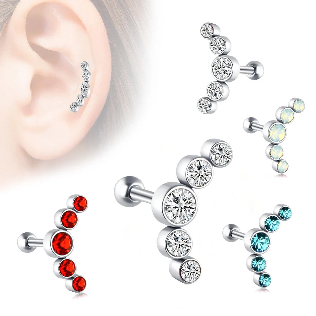 16G 5-Runde Kubikzirkonia Gebogene Spitze 316L Chirurgenstahl Knorpelbarbell-Studs Tragus Helix Lobe Conch Ohrring Piercing Schmuck