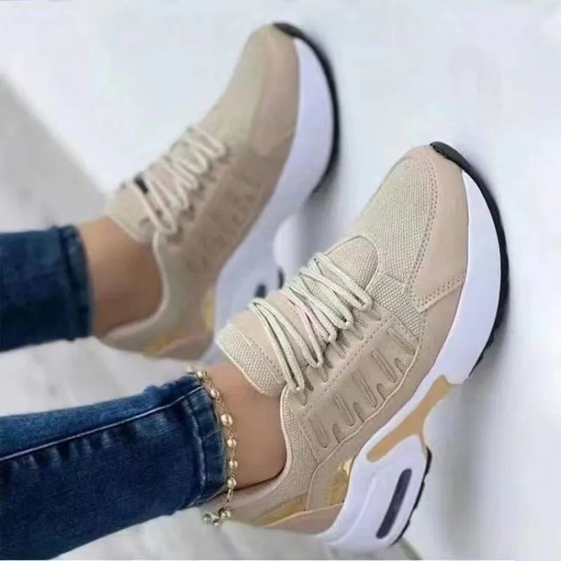 2024 New Comfortable Wedge Sneakers for Women Casual Platform Sports Shoes Lace-up Breathable Mesh Vulcanized Shoe Zapatillas