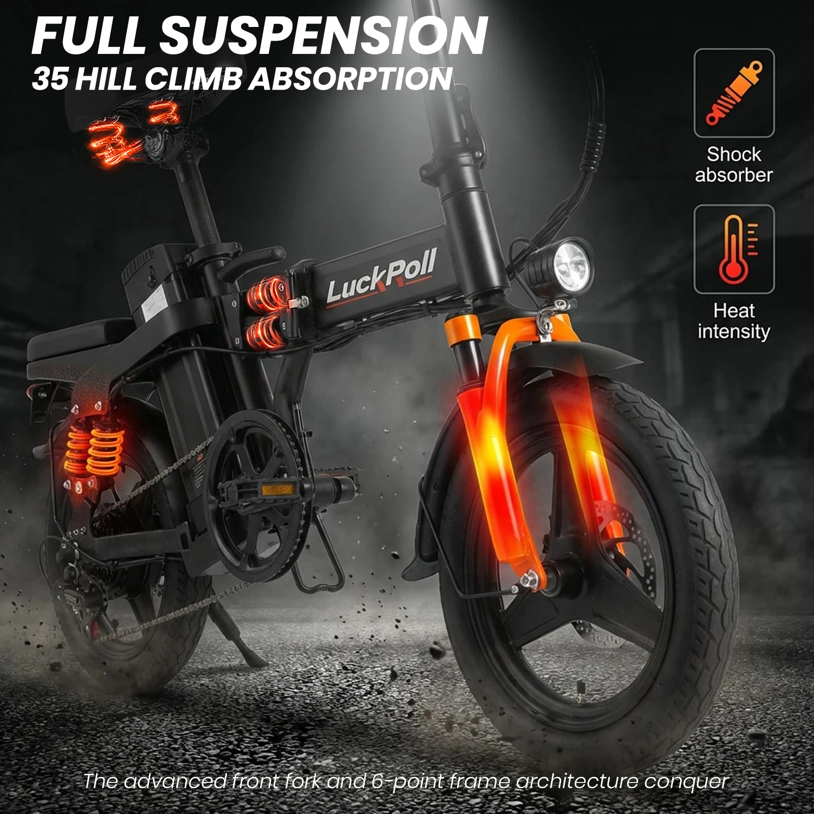 Classic Foldable Electric Bike for Adults,750W/1500W,28/40MPH,48V15Ah/52V 25Ah Battery,60-80 Miles,14"Tire with Dual Disc Brakes view 5