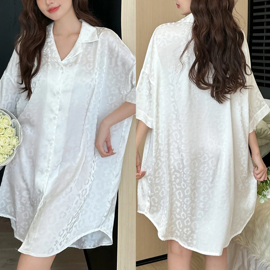 

Новая летняя женская ночная сорочка из мягкого атласа с леопардовым принтом, свободное домашнее платье, интимное белье для сна