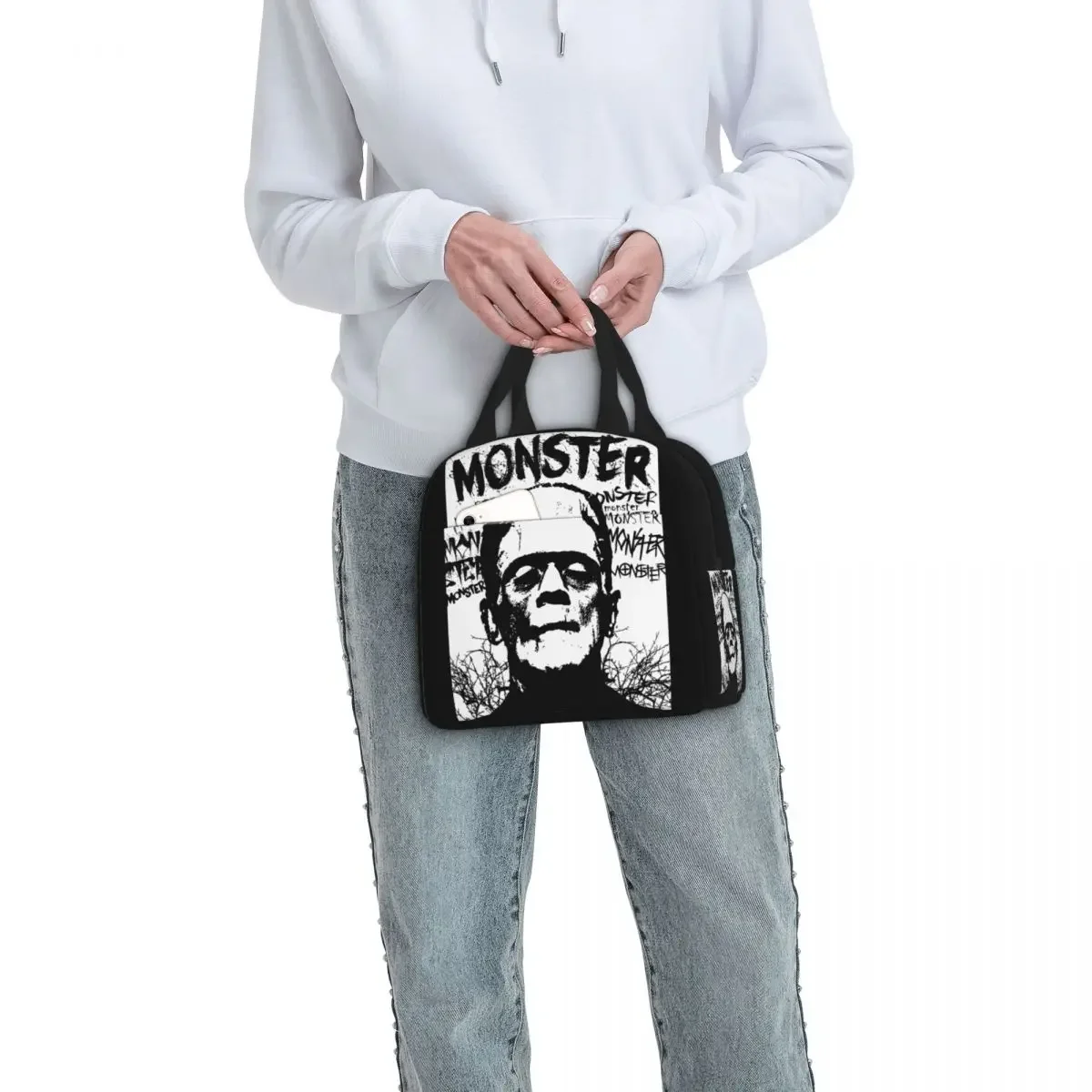 Monster Insulated Lunch Bags Portable Frankenstein Horror Movie Lunch Container Cooler Bag Tote Lunch Box School Travel