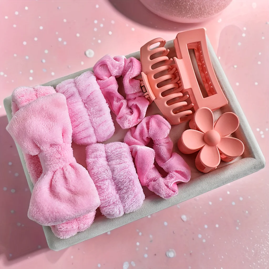 8-częściowa damska opaska na głowę Velvet duży pierścień matowy matowy Grip Clip Pink Series Blue Series Black Series Zestaw narzędzi do stylizacji SPA