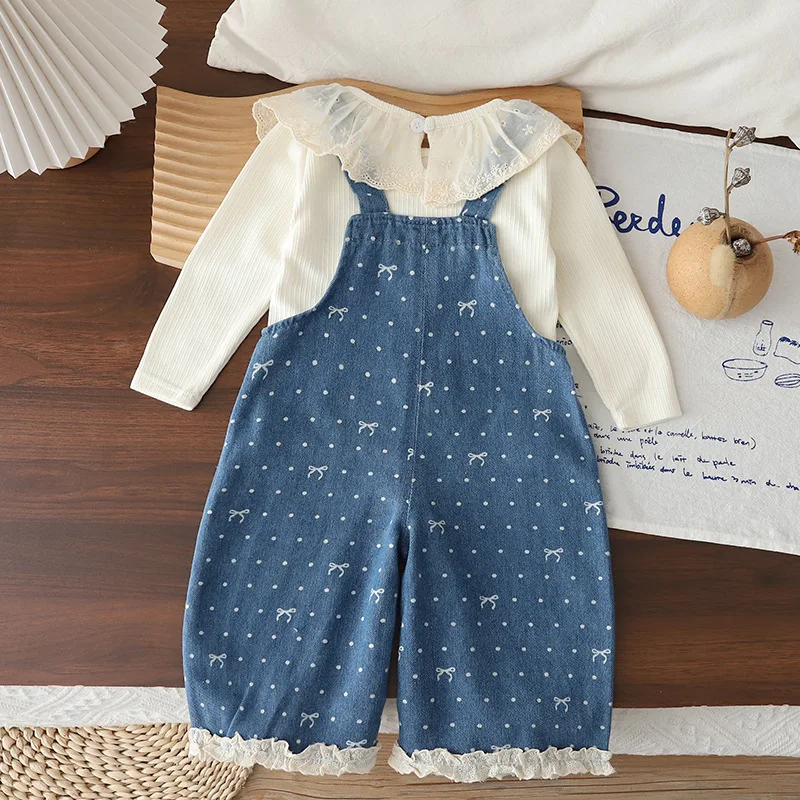 Girls Clothes Sets Spring Autumn Children T-shirts Denim Overall Pants 2pcs Cute Suit For Baby Tracksuits Kids Outfits Todldler