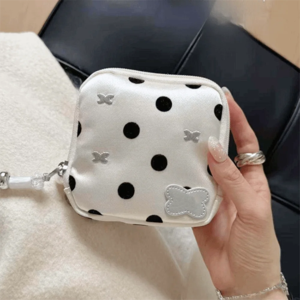 Black Dot Pattern Jewelry Storage Bag Multi-pocket Multifunctional Portable Jewelry Case Exquisite Space Saving
