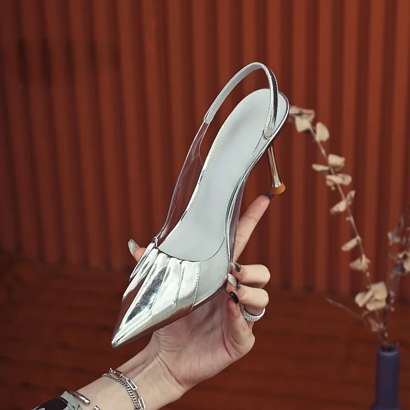 

Star style Pleat design Women Pumps Elegant Stiletto High heels Office Lady Shoe Fashion Summer Slingbacks Female Business Shoe