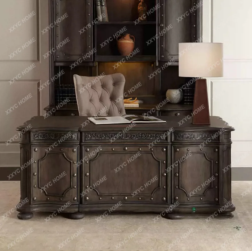 Vintage solid wood carving flower  high-end oak  computer  writing desk