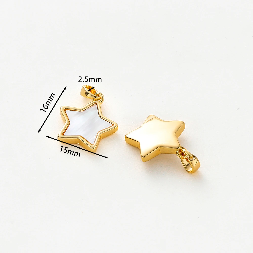 2Pcs 18K Gold Color Plated Brass and Nature Shell Star Shape Charms Pendants for DIY Jewelry Making Findings Accessories