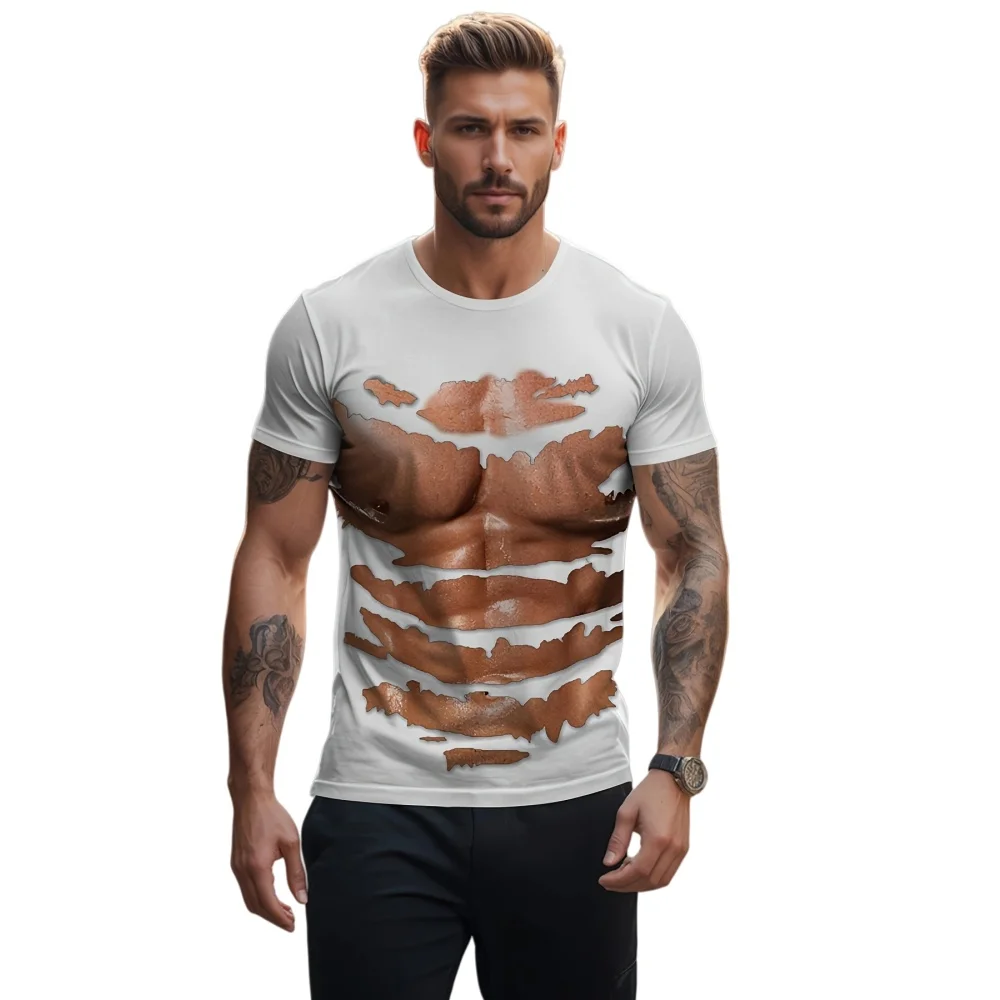

Men's 3D Printed Muscle Pattern Design T-Shirt for Summer Ventilation Sports and Leisure Creative Slim Fit Short Sleeved T-Shirt
