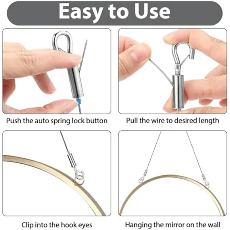 

P4-10Pcs Picture Hanging Kit -Heavy Duty Stainless Steel Wire With Secure Hooks For Picture Frames,Mirrors,Wall Art