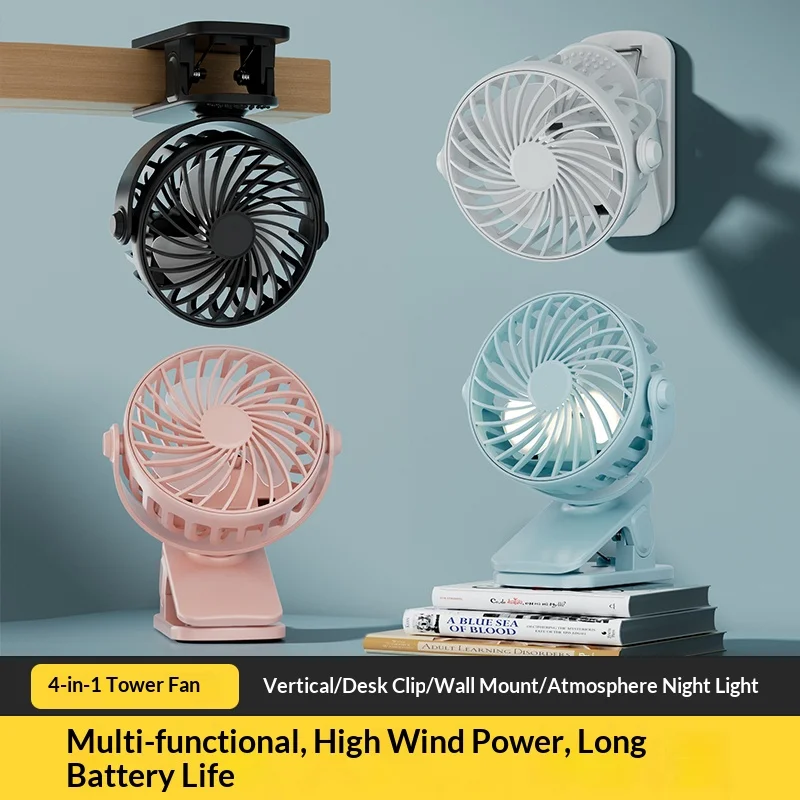 Ventilador de Clip Recargable Portátil 720 ° Ventilador Colgante Giratorio con Luz Nocturna, Enfriador de Aire para Acampar al Aire Libre, Ventilador 2026 Nuevo