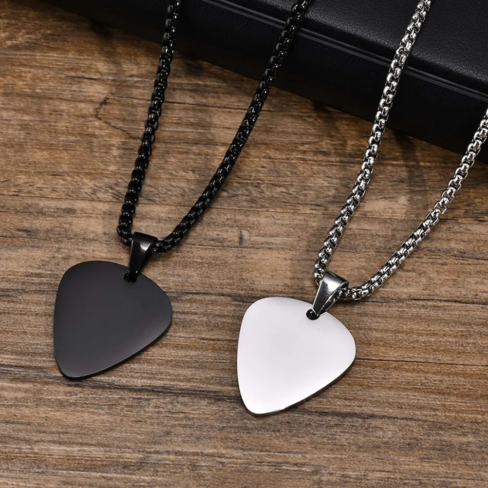 2 Pcs Guitar Pick Pendant Chain Musical Instrument Sweater Mens Necklace Fingertip Rocker Musician Jewelry Bass