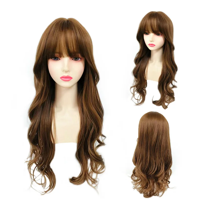 

Female long wig summer big wave long curly hair water ripple lolita champagne natural sweet full head wig