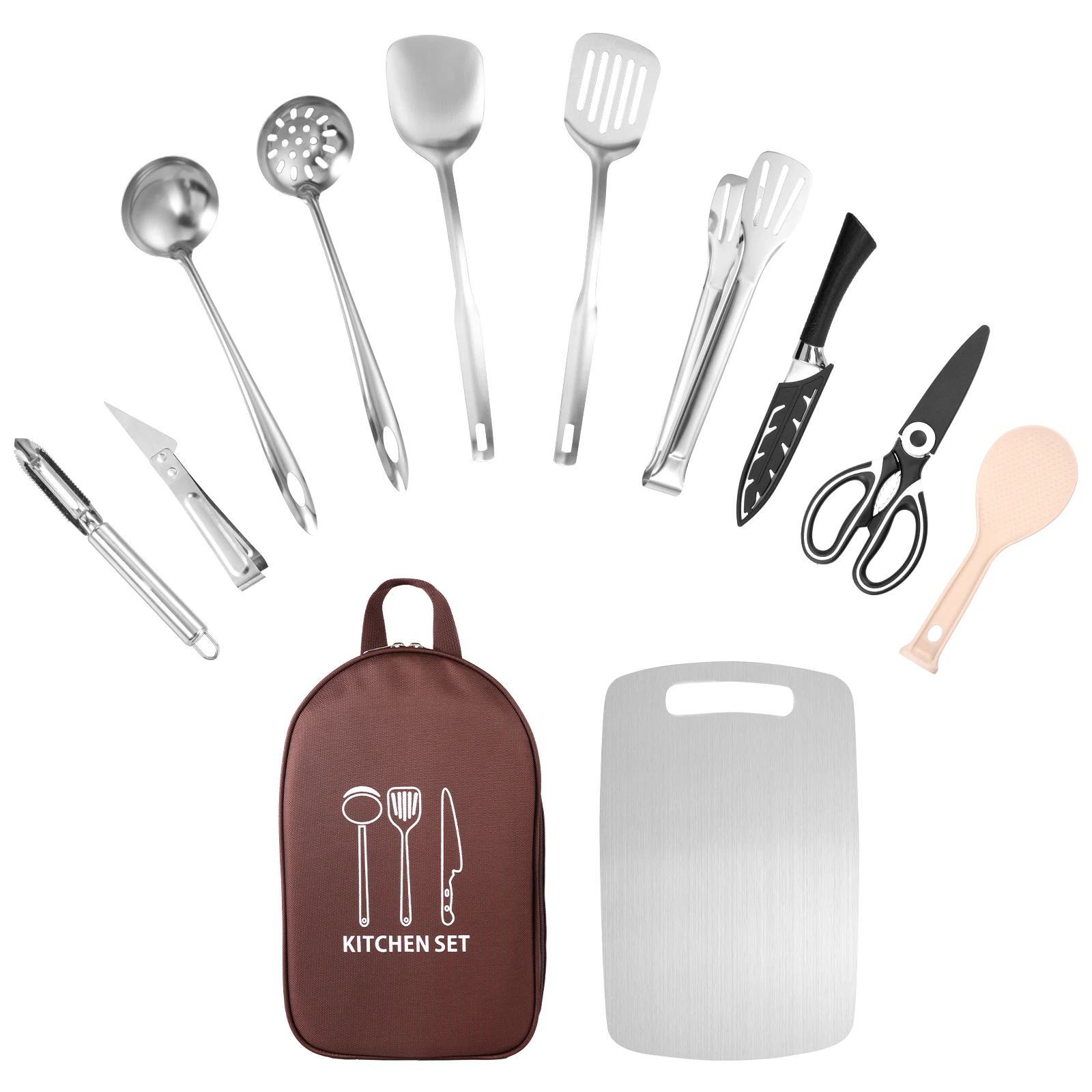 12Pcs Cooking Utensils Set Portable Camping Kitchen Utensil Set with Storage Bag Rust-proof Cookware for Kitche Outdoor Camp BBQ