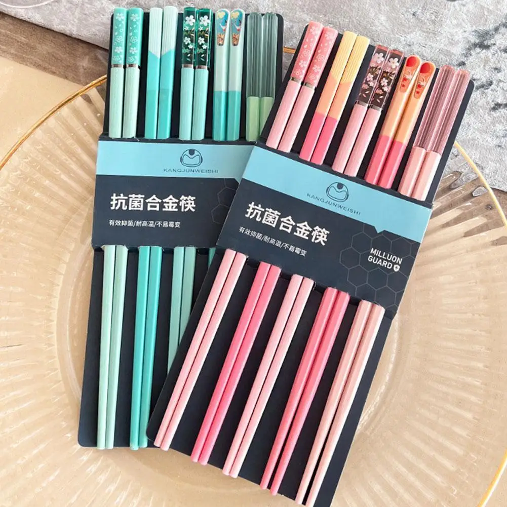 5 Pairs Japanese Style Morandi Colors Chopsticks Set Non-Slip Chopsticks Dishwasher Safe for Home Restaurant Sushi Chopsticks view 2