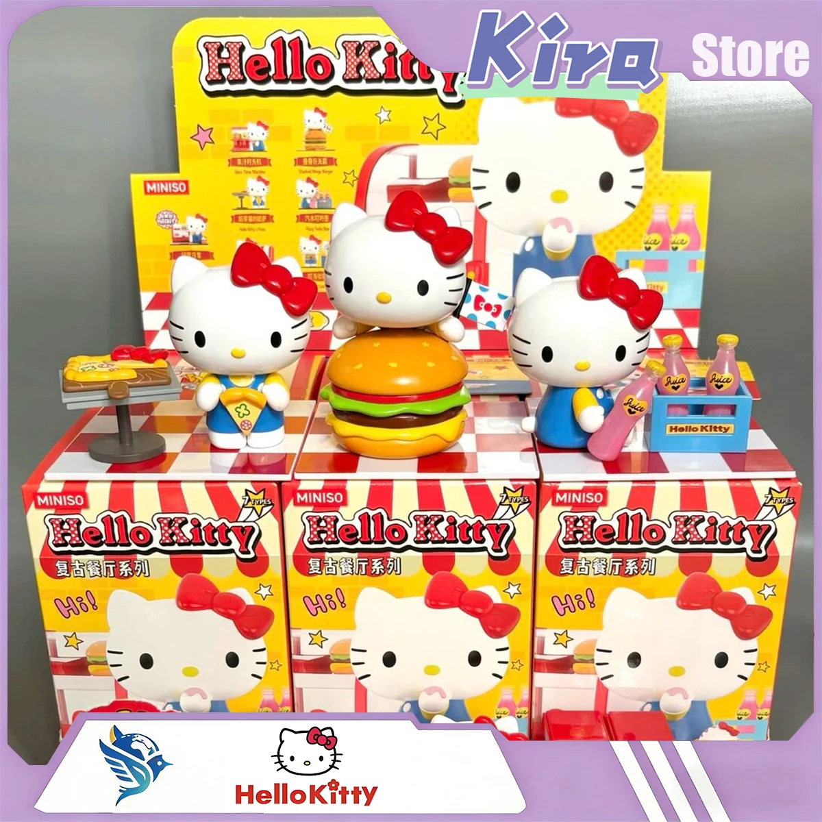 

HELLO KITTY Retro Restaurant Series Collectible Toys And Decorative Items Anime Peripheral Surprise Birthday Holiday Gift Girls
