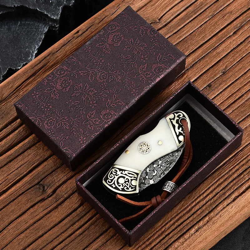 Mini knife outdoor handle folding knife Damascus steel key knife exquisite portable