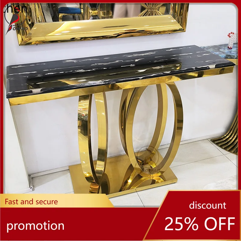 

CZ Black Stainless Steel Entryway Table Corridor Entryway Table Marble Modern Simple Foyer Hallway Decorative Table