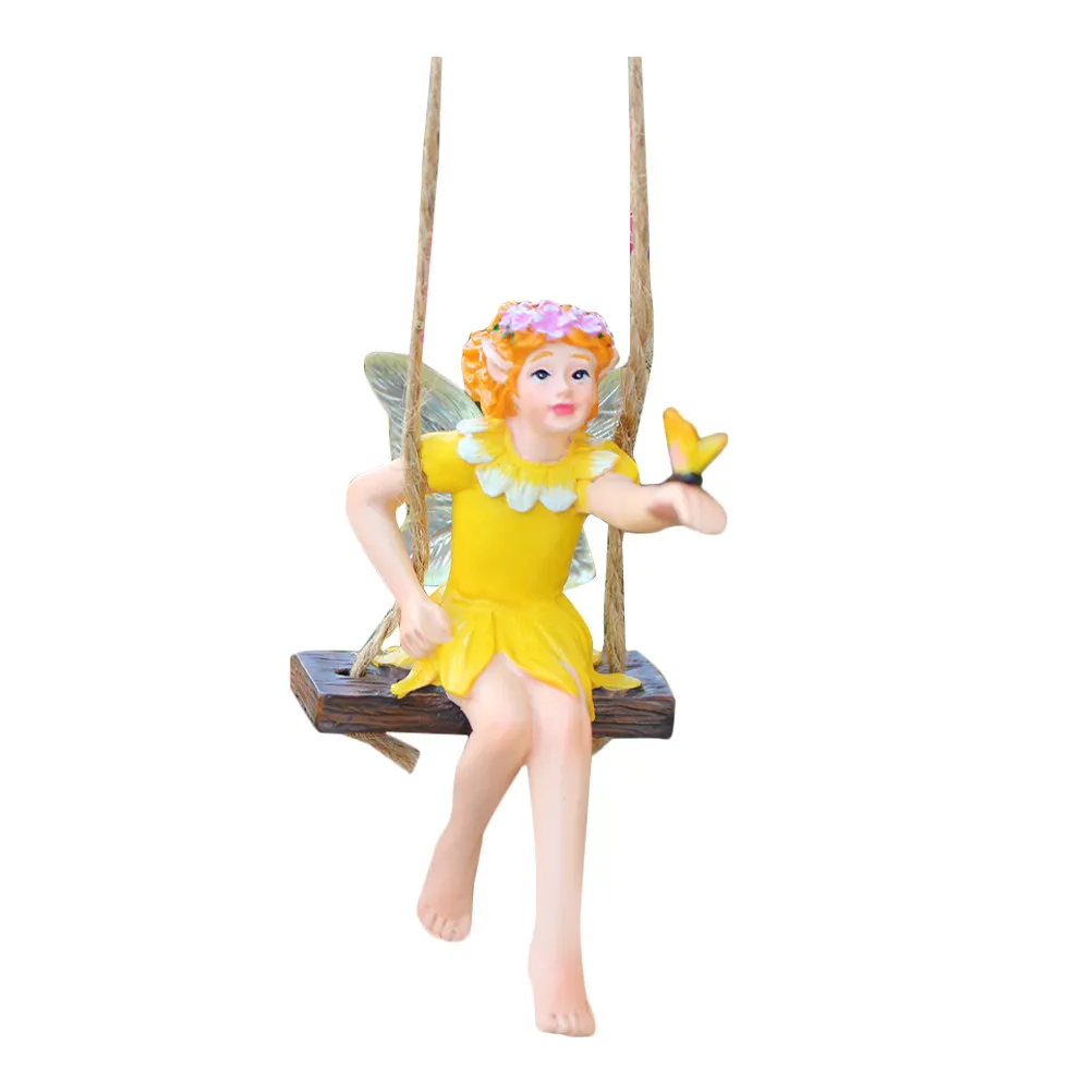 Flower Fairy Swing Resin Statue Tree Hanging Garden Decoration Outdoor Landscape Hanging Sculpture Creative Fairy Garden Resin
