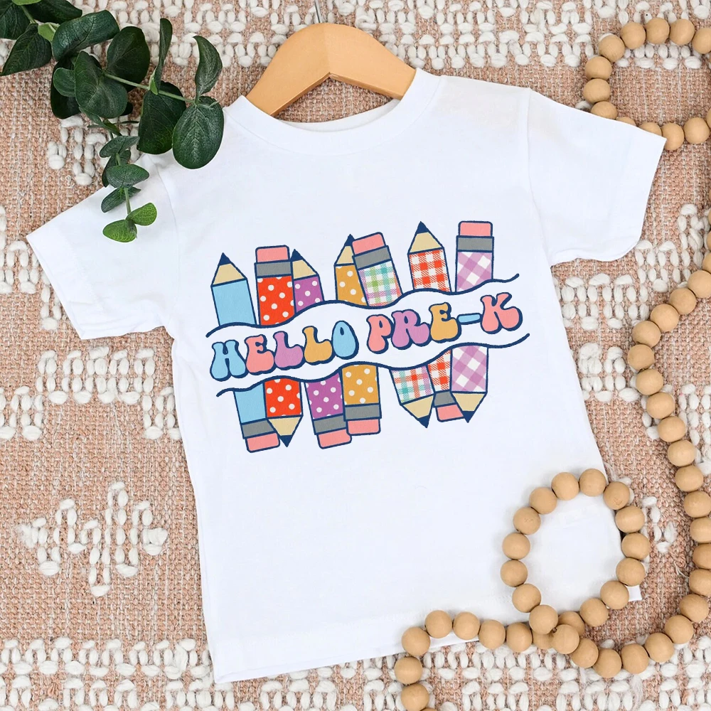 

Hello Pre- K Kids Shirt Boys Girls Cute Clothes First Day of School T-shirt Back To School Gift Preschool Shirt Toddler Shirt