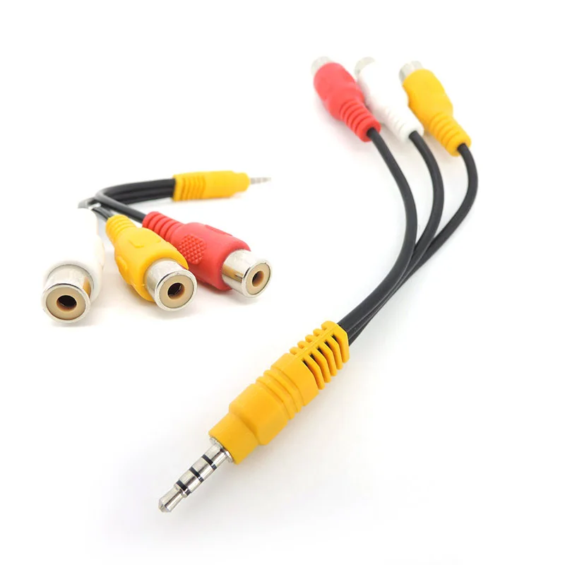 Audio Video 3.5mm Aux Male jack Stereo 4 pole to 3 RCA Female 3rca AV Adapter converter Cable for High-Performance Playback T1