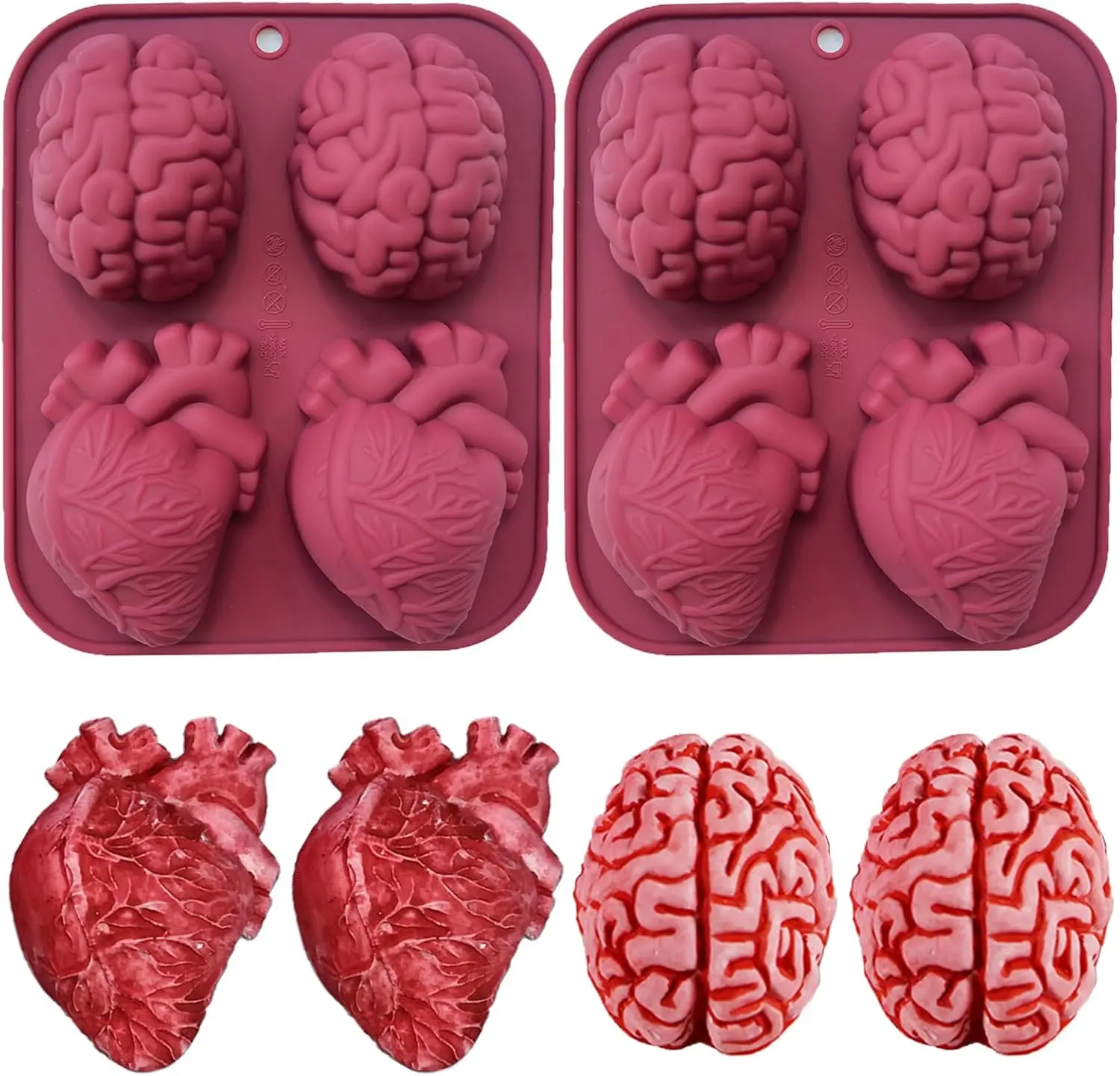

Brain Heart Silicone Molds 4 Cavity Human Brain Chocolate Cake Mold 3D Organ Shapes Muffin Molds Cake Decoration Accessories