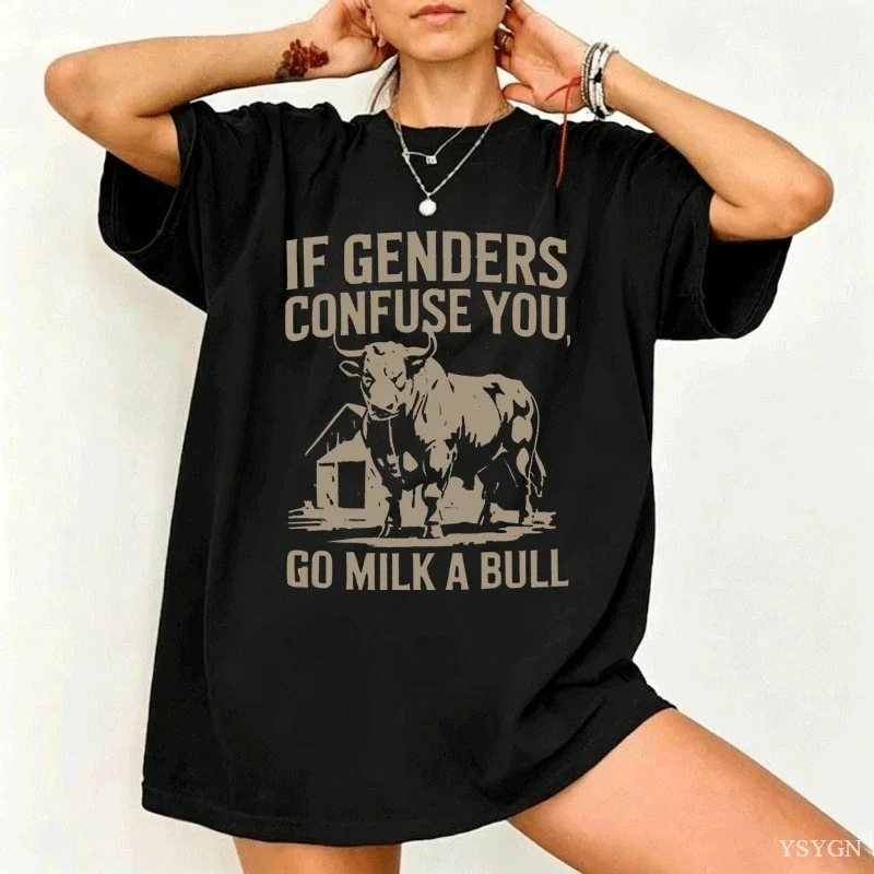 If Genders Confuse T Shirt Funny Bull Humor Y2k Short Sleeve Farm T-shirt Fashion Cotton Loose Summer T Shirts Oversized Tee Top